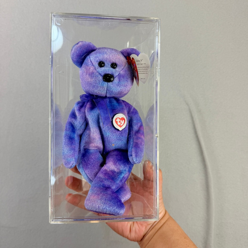 Ty Beanie Baby Clubby IV Bear Purple Tie Dye 2001 BBOC Exclusive with Case